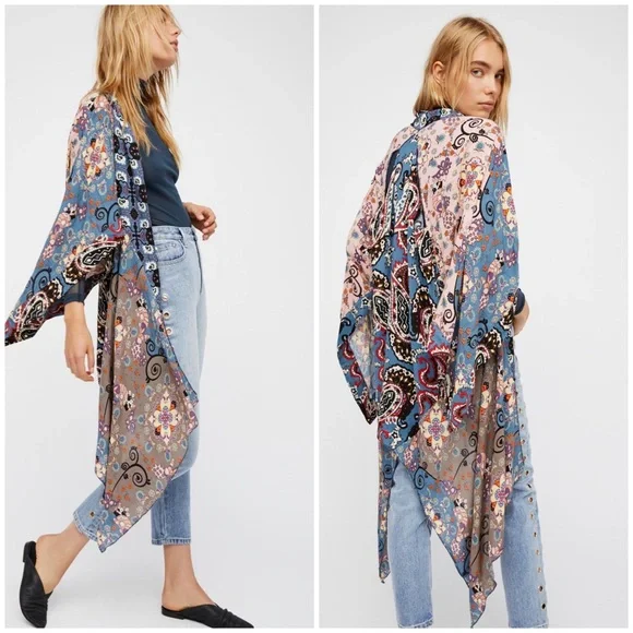Free People Little Wing Mix Print Kimono One Size - Picture 1 of 9
